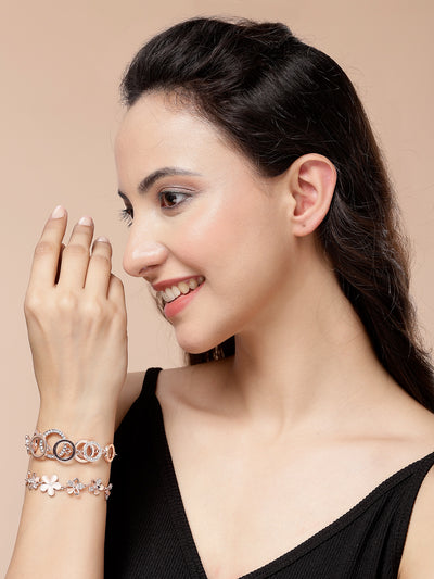 Scintillare By Sukkhi Classic Stylish Fashion Design Rose Gold Plated Crystal Cubic Zirconia Charm Bracelet Combo Jewellery for Women & Girls|Pack of 2|CBBC107160