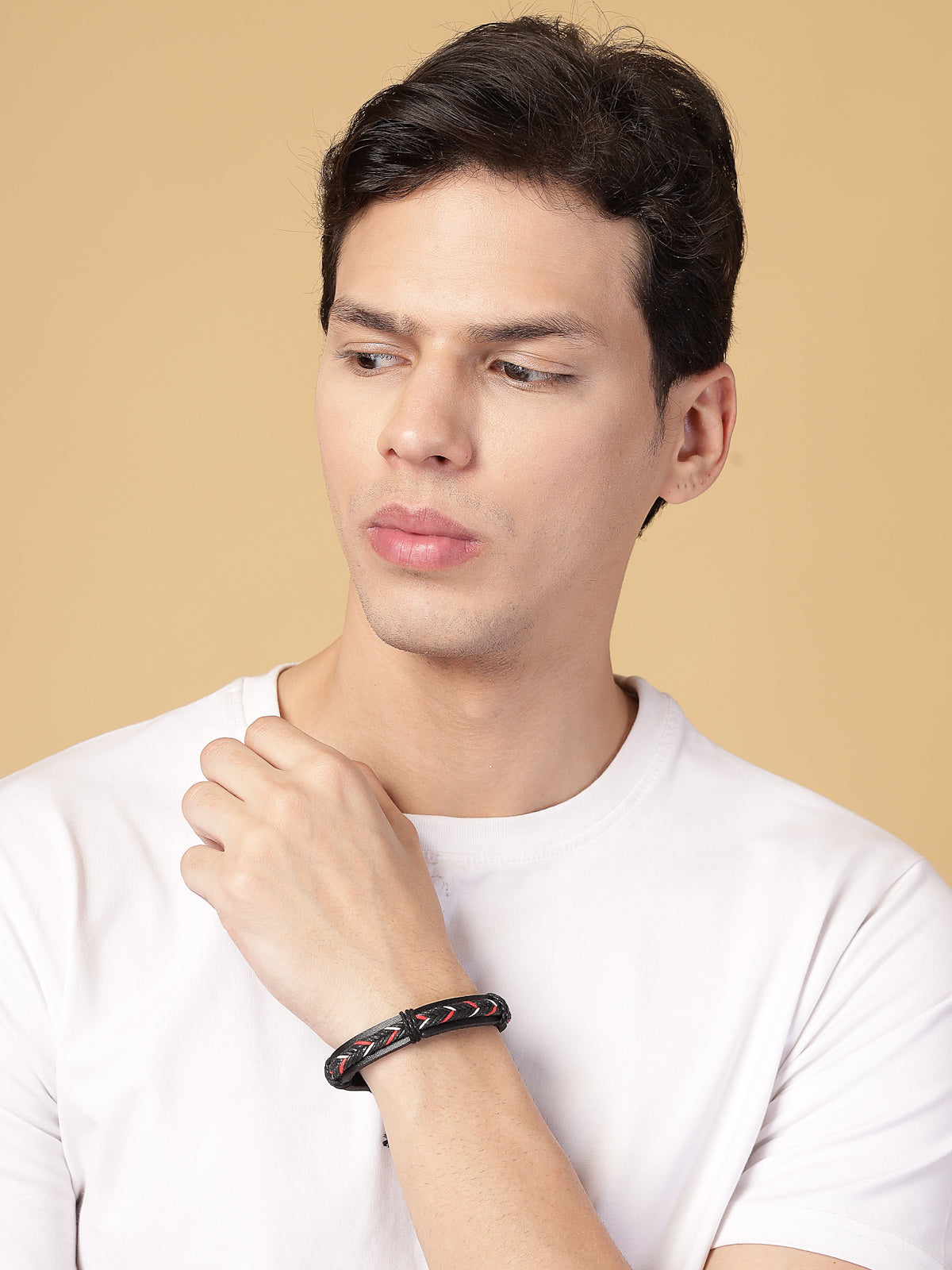 Scintillare By Sukkhi Western Style Genuine Leather Wraps Casual Skin Friendly Black Bracelet for Men & Boys|Pack of 5|CBBC107161