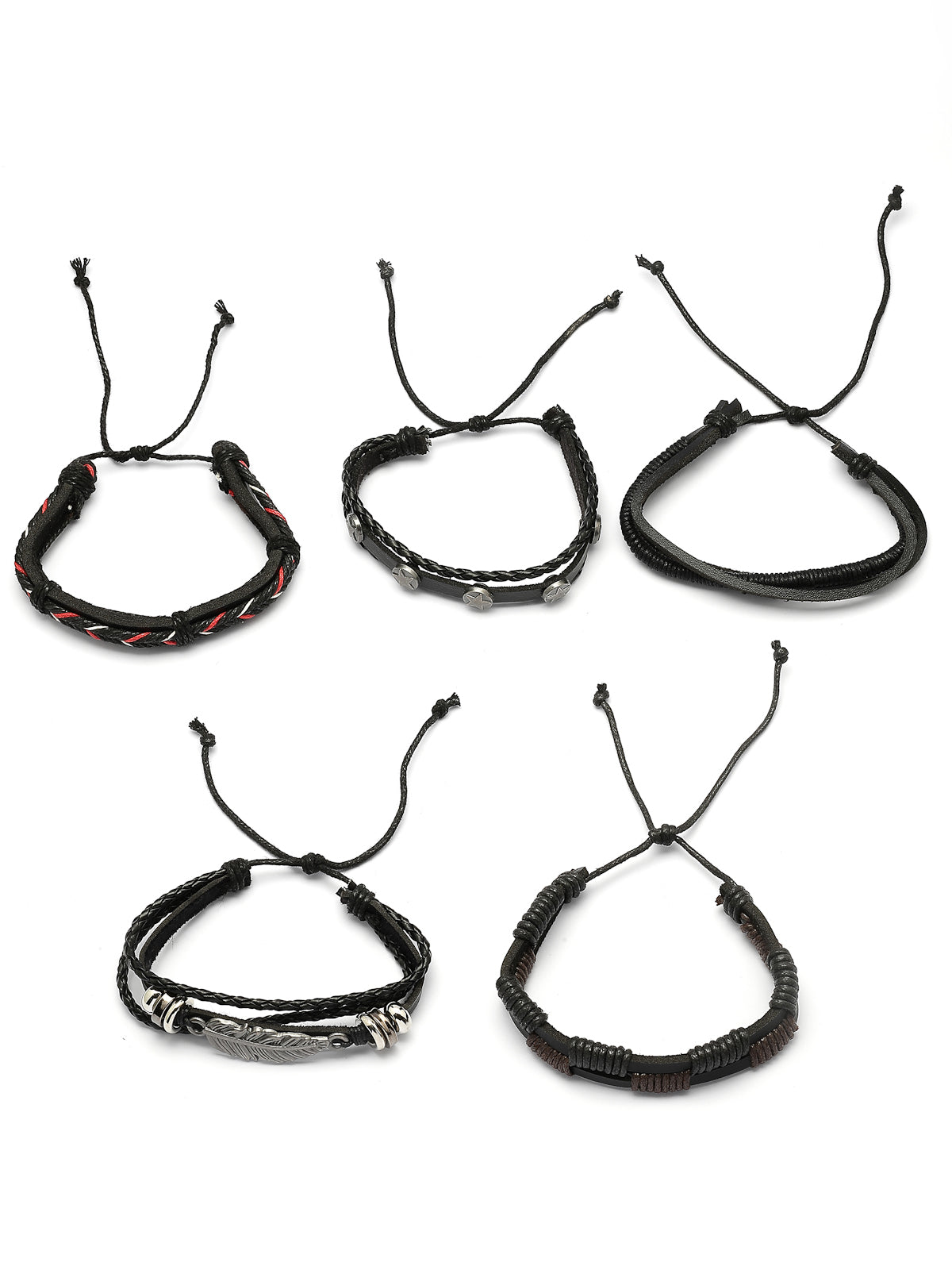 Scintillare By Sukkhi Western Style Genuine Leather Wraps Casual Skin Friendly Black Bracelet for Men & Boys|Pack of 5|CBBC107161