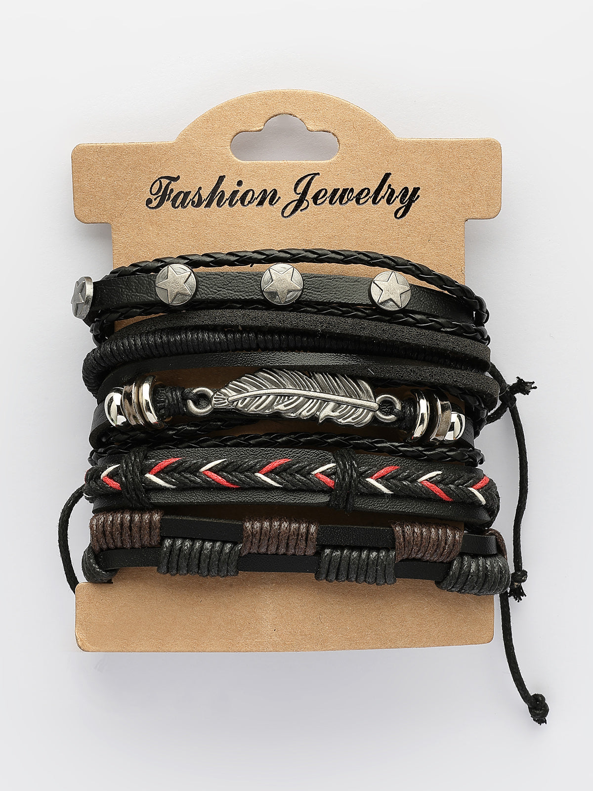 Scintillare By Sukkhi Western Style Genuine Leather Wraps Casual Skin Friendly Black Bracelet for Men & Boys|Pack of 5|CBBC107161