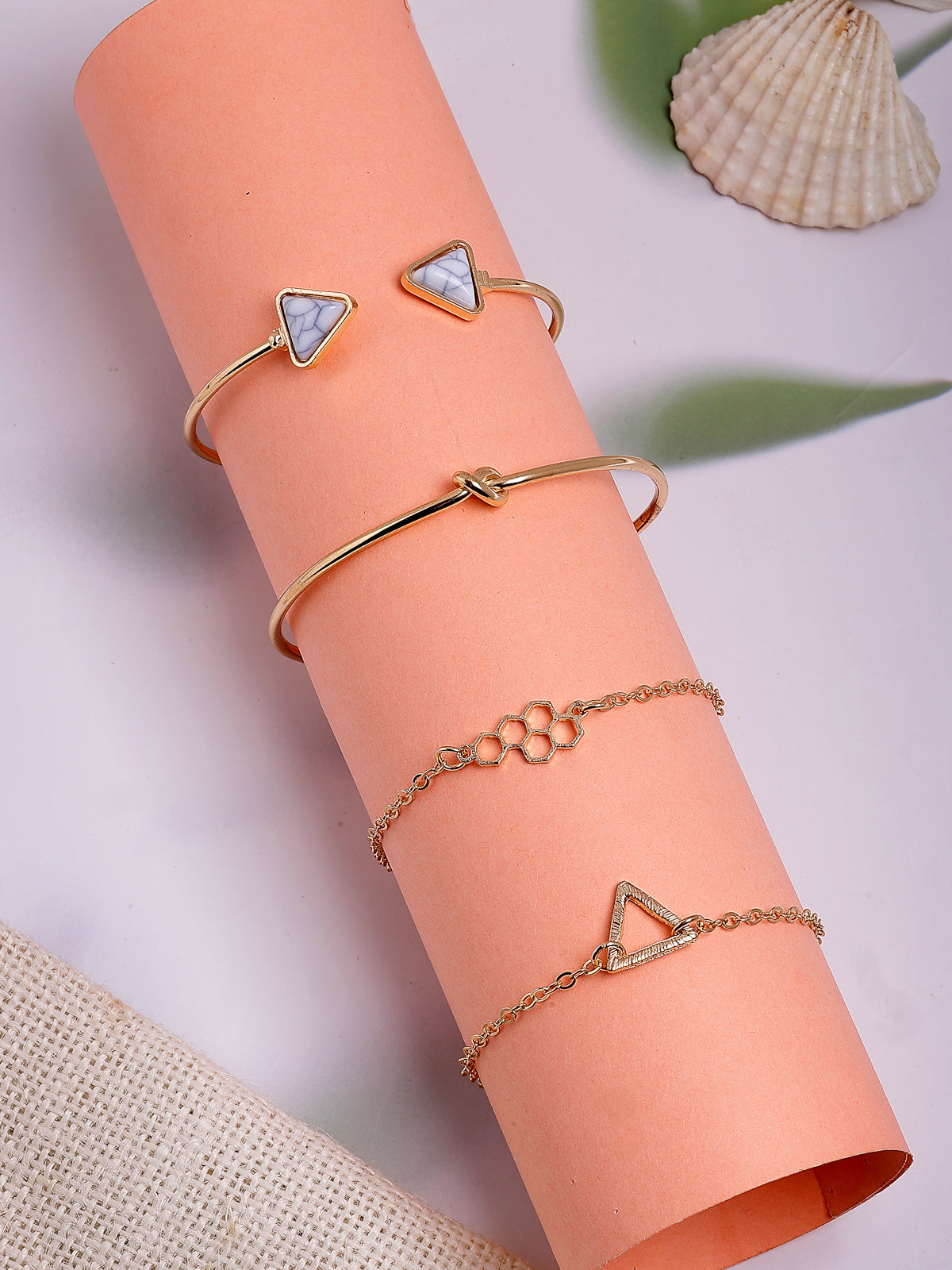 Scintillare By Sukkhi Unique Fashionable Gold Plated Set of 4 Multistyle Charm Kada Bracelet Combo Jewellery for Women & Girls|Pack of 4|CBBC107164