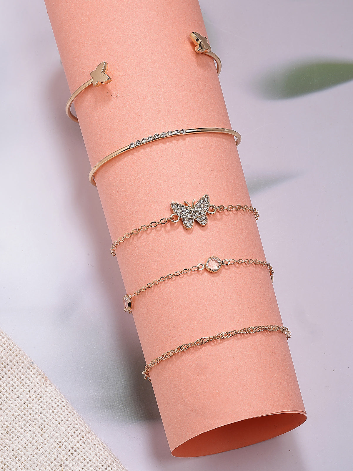 Scintillare By Sukkhi Western Fashion Set of 5 Stylish Multilayer Crystal Stone Studded Gold Plated Charm Kada Bracelet Combo Jewellery for Women& Girls|Pack of 5|CBBC107165