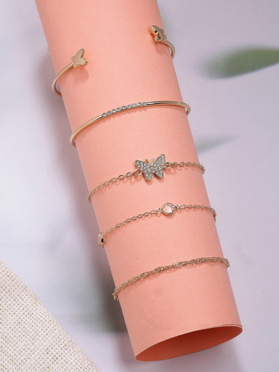 Scintillare By Sukkhi Western Fashion Set of 5 Stylish Multilayer Crystal Stone Studded Gold Plated Charm Kada Bracelet Combo Jewellery for Women& Girls|Pack of 5|CBBC107165