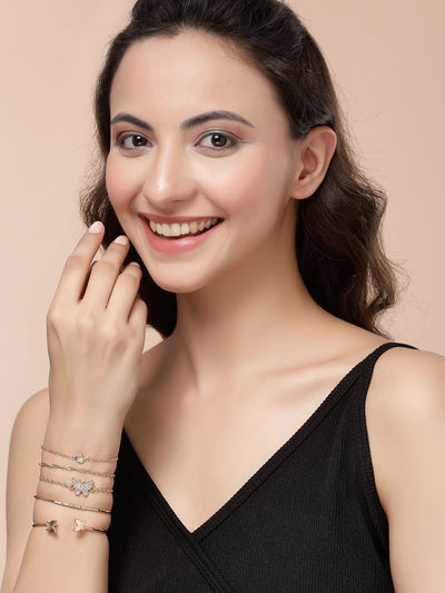 Scintillare By Sukkhi Western Fashion Set of 5 Stylish Multilayer Crystal Stone Studded Gold Plated Charm Kada Bracelet Combo Jewellery for Women& Girls|Pack of 5|CBBC107165