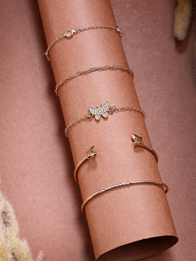 Scintillare By Sukkhi Western Fashion Set of 5 Stylish Multilayer Crystal Stone Studded Gold Plated Charm Kada Bracelet Combo Jewellery for Women& Girls|Pack of 5|CBBC107165