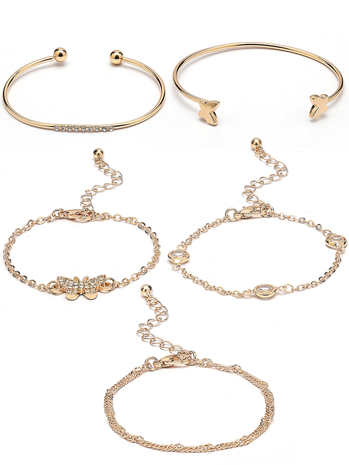 Scintillare By Sukkhi Western Fashion Set of 5 Stylish Multilayer Crystal Stone Studded Gold Plated Charm Kada Bracelet Combo Jewellery for Women& Girls|Pack of 5|CBBC107165
