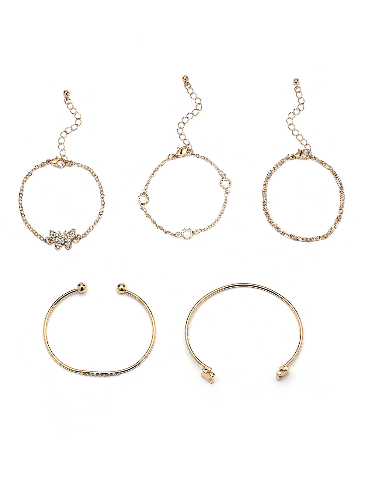 Scintillare By Sukkhi Western Fashion Set of 5 Stylish Multilayer Crystal Stone Studded Gold Plated Charm Kada Bracelet Combo Jewellery for Women& Girls|Pack of 5|CBBC107165