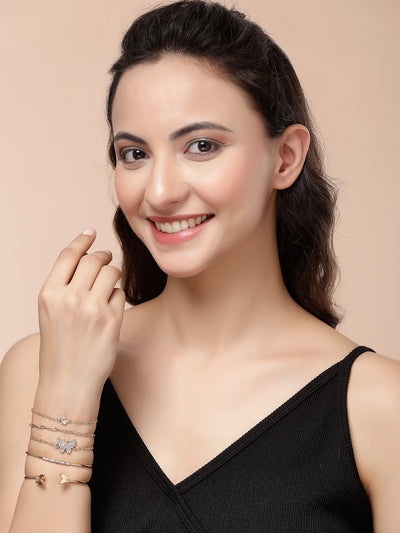 Scintillare By Sukkhi Western Fashion Set of 5 Stylish Multilayer Crystal Stone Studded Gold Plated Charm Kada Bracelet Combo Jewellery for Women& Girls|Pack of 5|CBBC107165