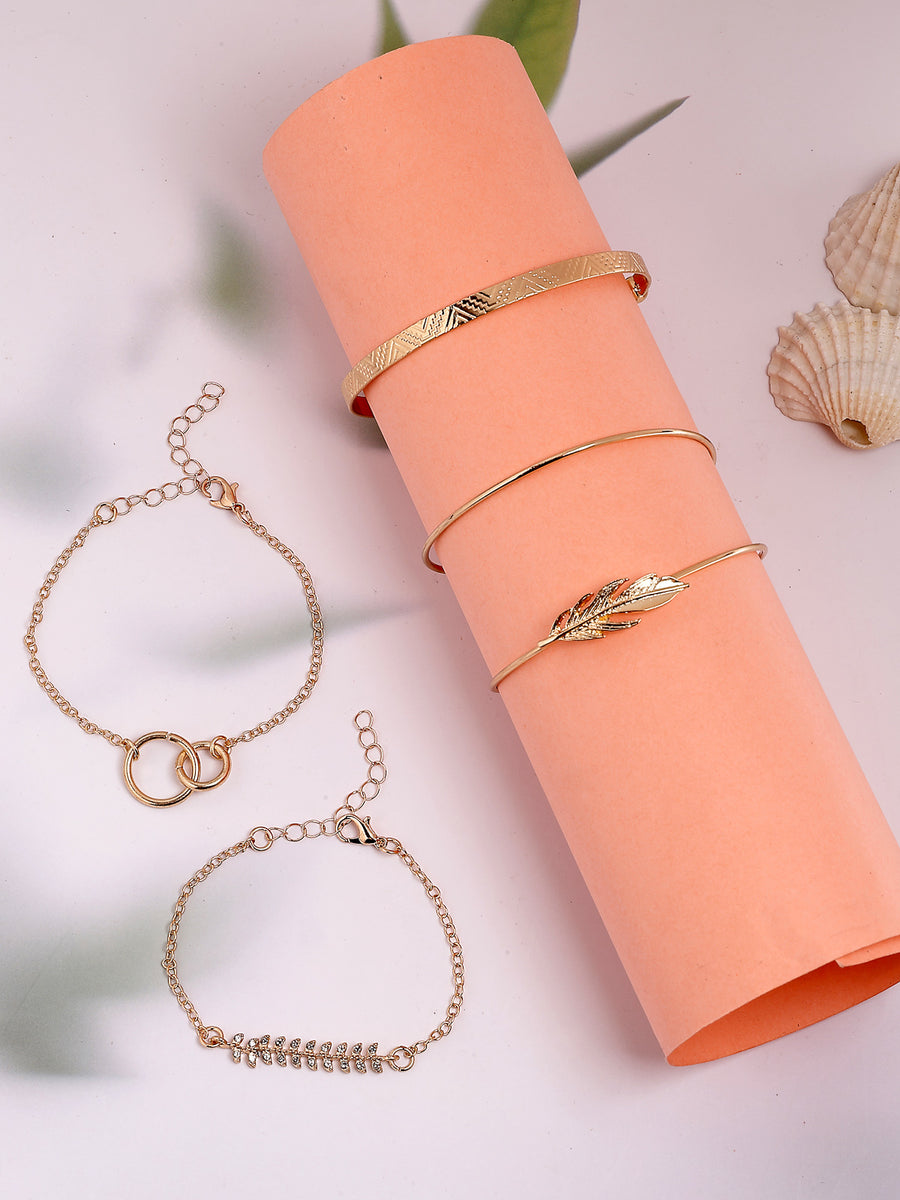 Scintillare By Sukkhi Ultra-Modern Set of 5 Stylish Multilayer Crystal Diamond Studded Gold Plated Kada Bracelet Combo Jewellery For Women & Girls|Pack of 5|CBBC107166