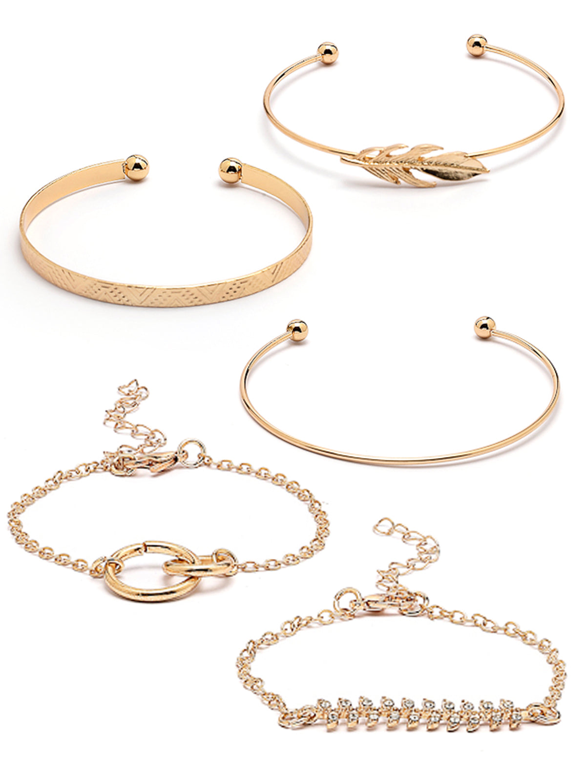 Scintillare By Sukkhi Ultra-Modern Set of 5 Stylish Multilayer Crystal Diamond Studded Gold Plated Kada Bracelet Combo Jewellery For Women & Girls|Pack of 5|CBBC107166