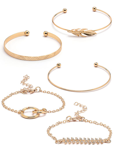 Scintillare By Sukkhi Ultra-Modern Set of 5 Stylish Multilayer Crystal Diamond Studded Gold Plated Kada Bracelet Combo Jewellery For Women & Girls|Pack of 5|CBBC107166