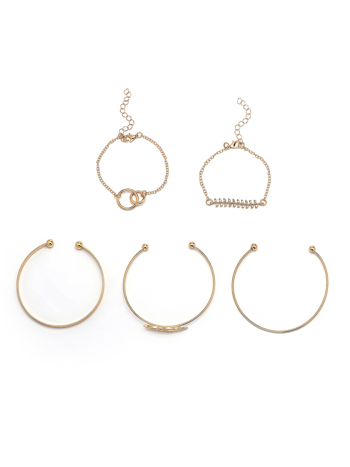 Scintillare By Sukkhi Ultra-Modern Set of 5 Stylish Multilayer Crystal Diamond Studded Gold Plated Kada Bracelet Combo Jewellery For Women & Girls|Pack of 5|CBBC107166