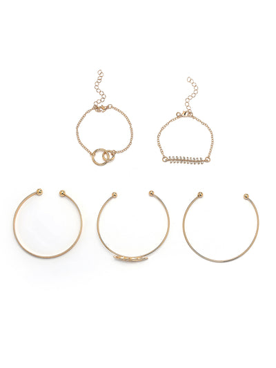 Scintillare By Sukkhi Ultra-Modern Set of 5 Stylish Multilayer Crystal Diamond Studded Gold Plated Kada Bracelet Combo Jewellery For Women & Girls|Pack of 5|CBBC107166