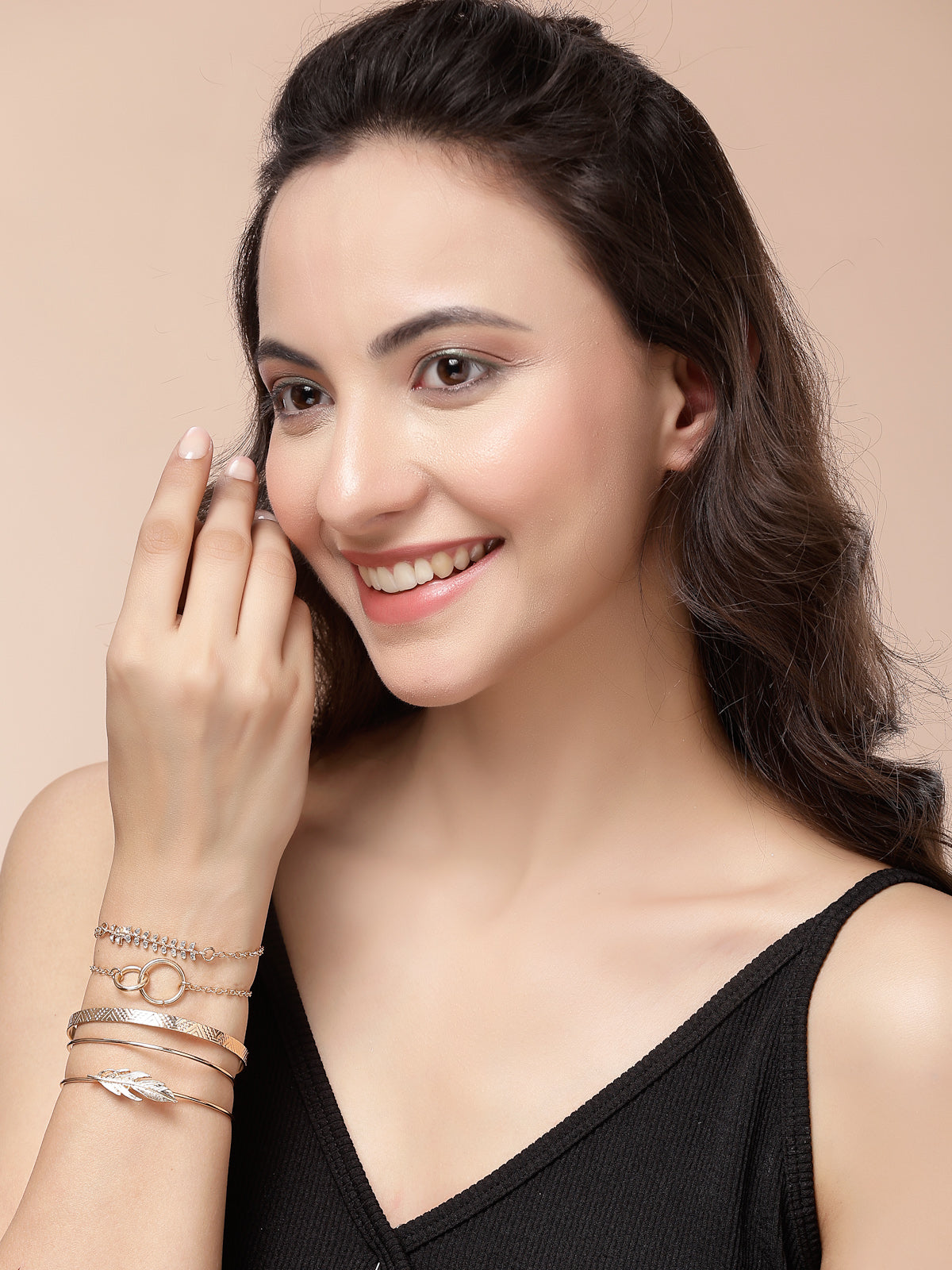 Scintillare By Sukkhi Ultra-Modern Set of 5 Stylish Multilayer Crystal Diamond Studded Gold Plated Kada Bracelet Combo Jewellery For Women & Girls|Pack of 5|CBBC107166