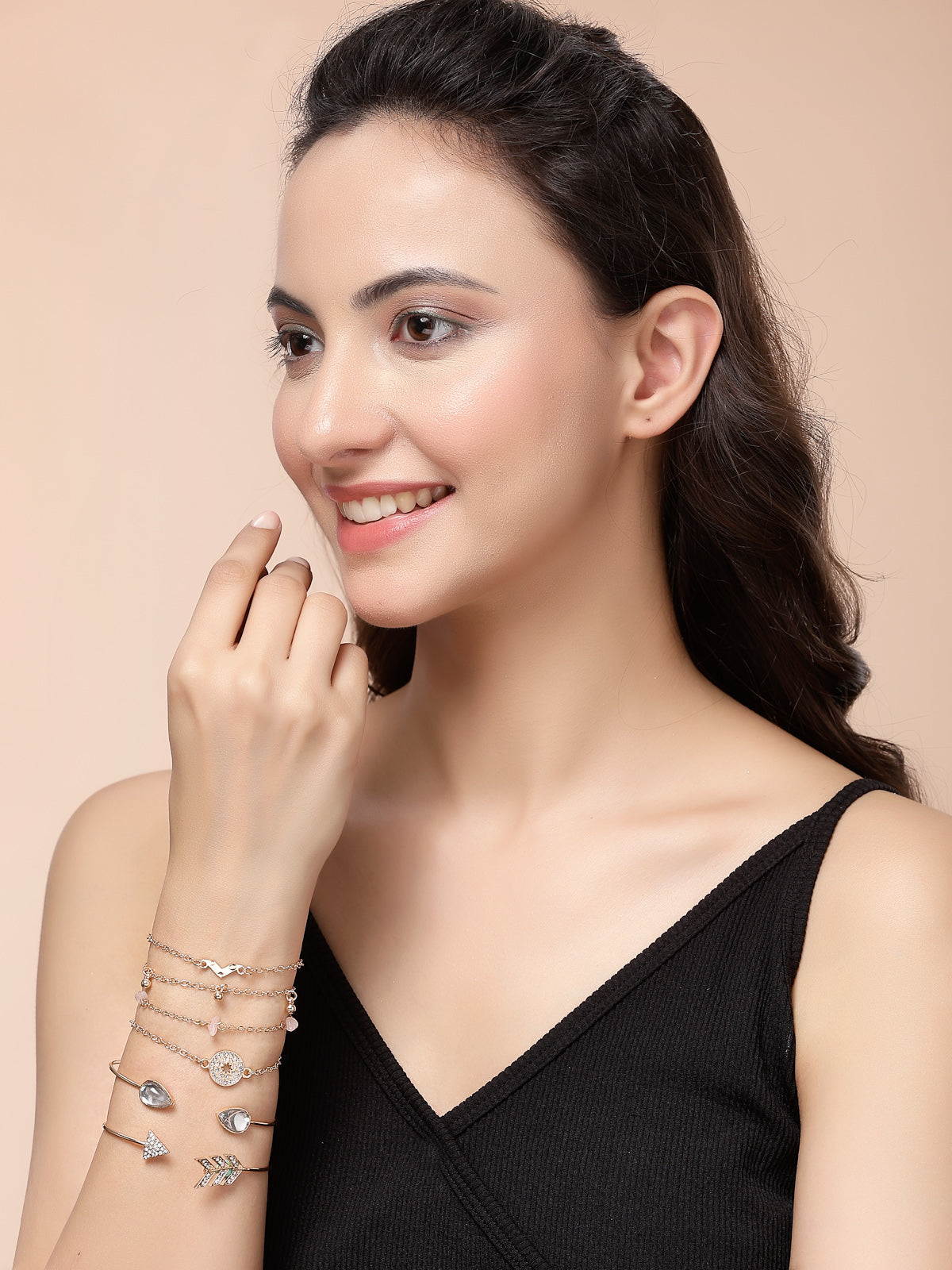 Scintillare By Sukkhi Attractive Fashionable Latest Stylish Multilayer Gold Plated with Crystal Diamond Studded Kada Bracelet Combo Jewellery for Women & Girls|Pack of 6|CBBC107167