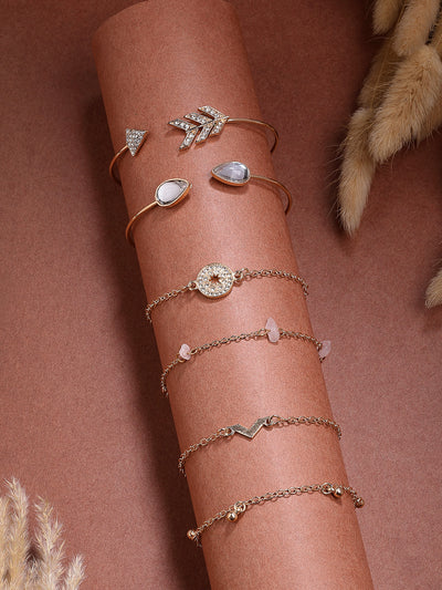 Scintillare By Sukkhi Attractive Fashionable Latest Stylish Multilayer Gold Plated with Crystal Diamond Studded Kada Bracelet Combo Jewellery for Women & Girls|Pack of 6|CBBC107167