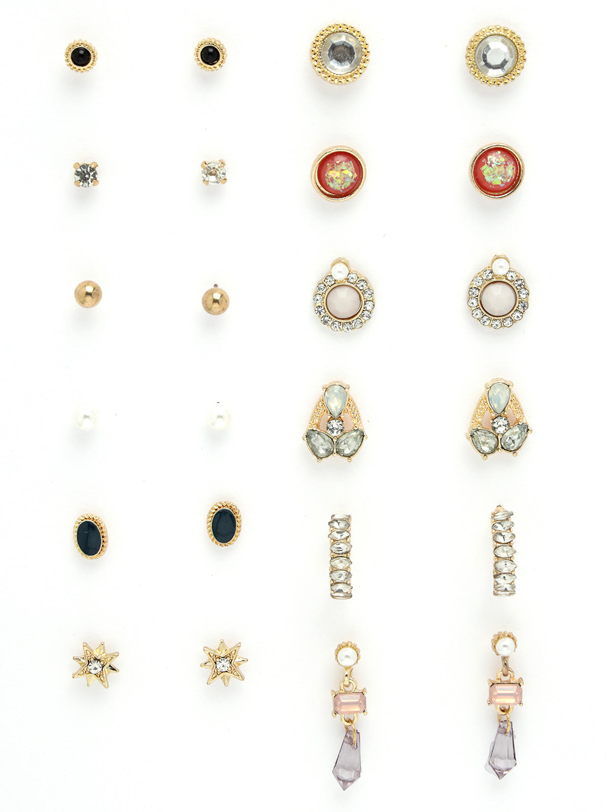 Scintillare by Sukkhi Eye-Catchy Gold Plated Multicolor Crystals Stones Geometric Studs Combo Earring for Women & Girls | Stylish Fashion|11 Pair of Combo Set|CBE106566