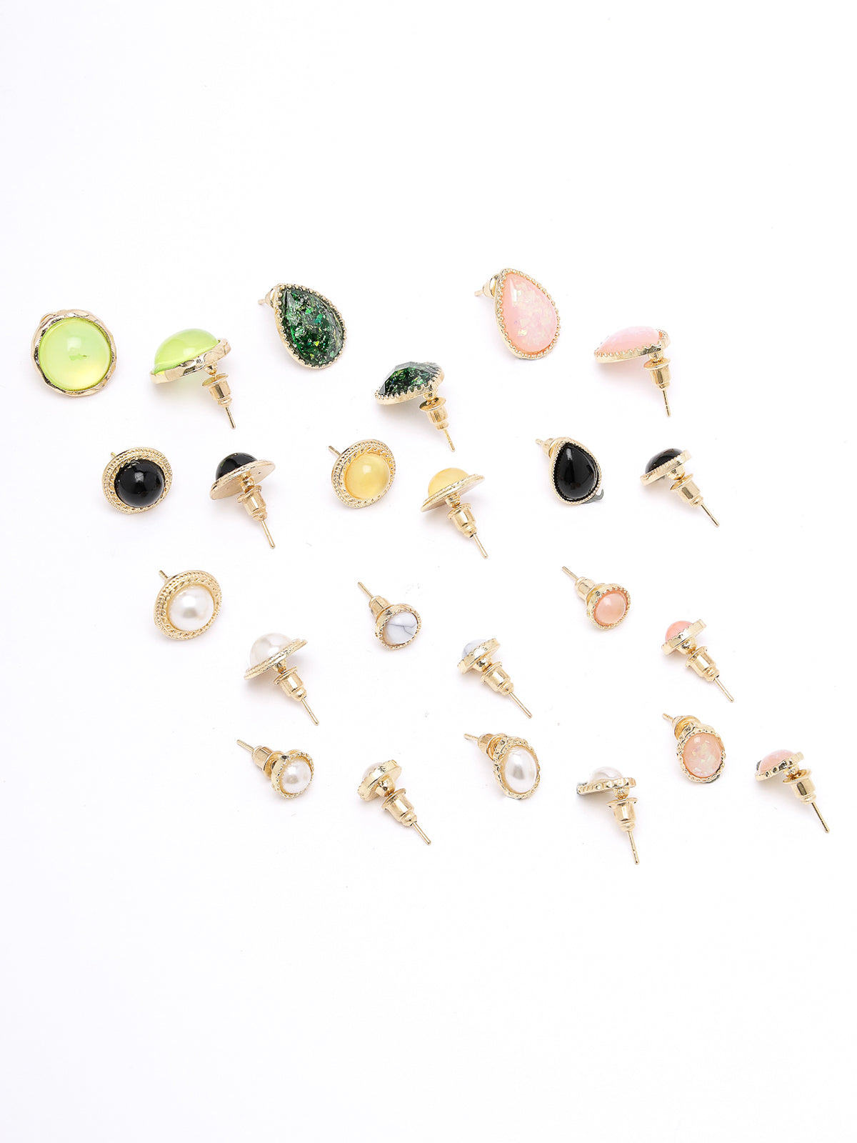 Scintillare by Sukkhi Delicate Gold Plated Multicolor Crystals Geometric Studs Dangler Combo Earring for Women & Girls Stylish Fashion|14 Pair of Combo Set|CBE106567