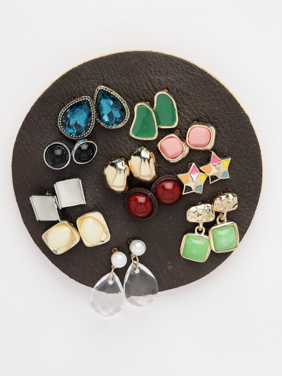 Scintillare by Sukkhi Decent Stylish Gold Plated Crystals Stones Geometric Studs Combo Earring for Women & Girls Stylish Fashion|9 Pair of Combo Set|CBE106628