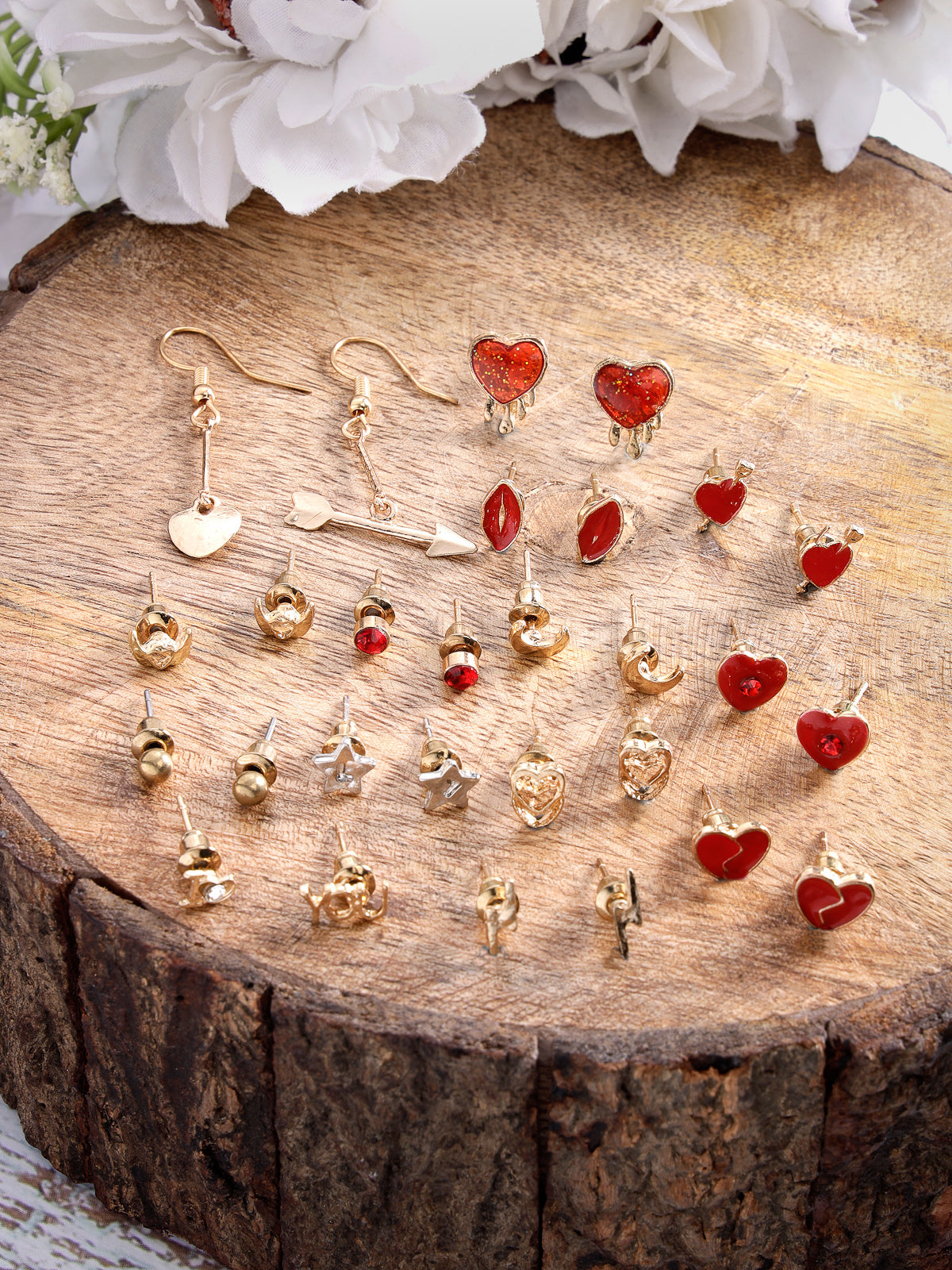 Scintillare by Sukkhi Delicate Gold Plated Multicolor Crystals Geometric Studs Dangler Combo Earring for Women & Girls Stylish Fashion|14 Pair of Combo Set|CBE106567