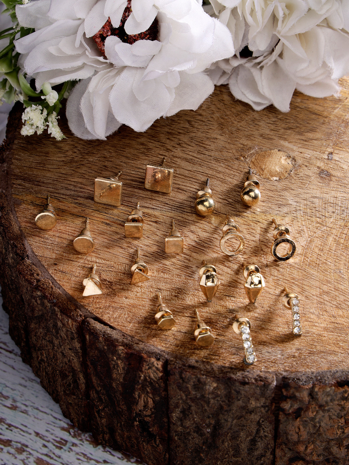 Scintillare by Sukkhi Universal Style Gold Plated Crystals Geometric Studs Combo Earring for Women & Girls Stylish Fashion|9 Pair of Combo Set|CBE106629