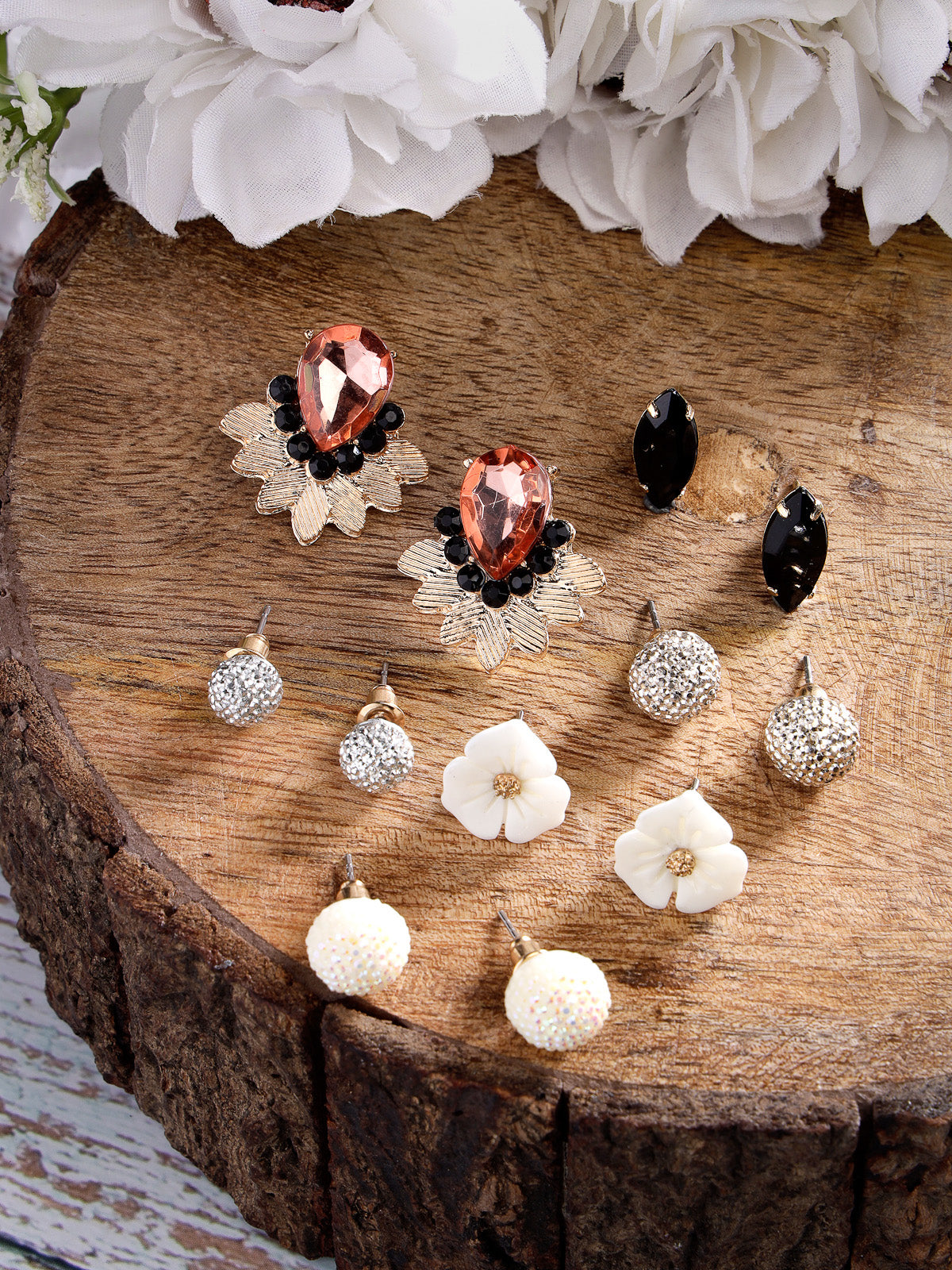 Scintillare by Sukkhi Beautiful Gold Plated Non Precious Base Metal Multicolor Crystals Geometric Studs Combo Earring for Women & Girls Stylish Fashion|6 Pair of Earrings Combo Set|CBE106683