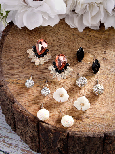 Scintillare by Sukkhi Beautiful Gold Plated Non Precious Base Metal Multicolor Crystals Geometric Studs Combo Earring for Women & Girls Stylish Fashion|6 Pair of Earrings Combo Set|CBE106683