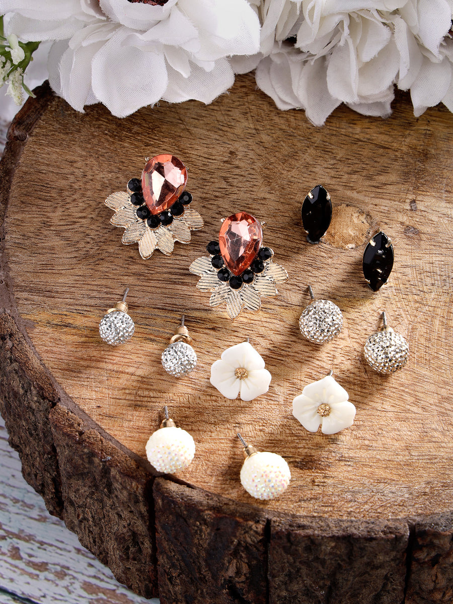 Scintillare by Sukkhi Beautiful Gold Plated Non Precious Base Metal Multicolor Crystals Geometric Studs Combo Earring for Women & Girls Stylish Fashion|6 Pair of Earrings Combo Set|CBE106683