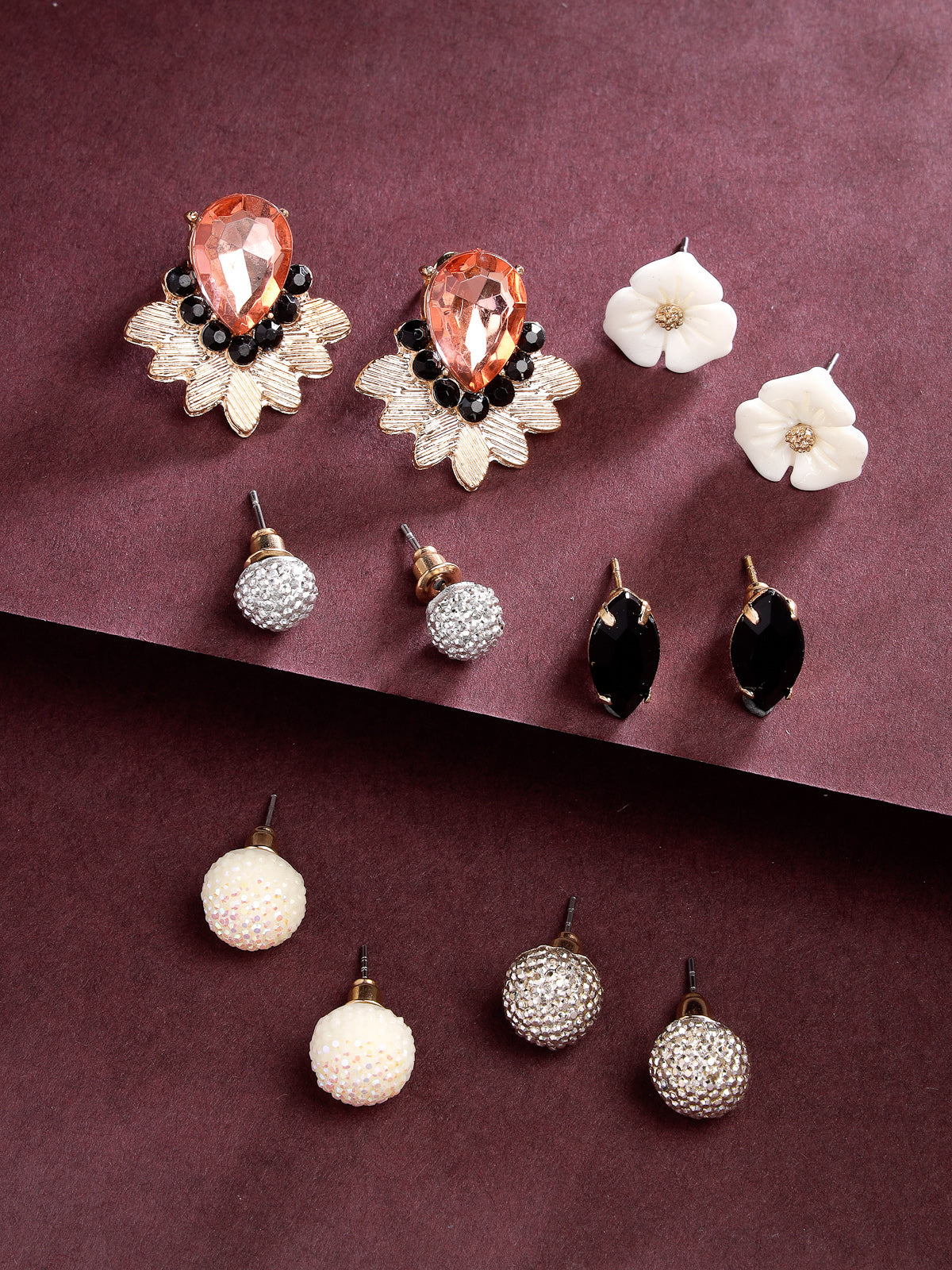 Scintillare by Sukkhi Beautiful Gold Plated Non Precious Base Metal Multicolor Crystals Geometric Studs Combo Earring for Women & Girls Stylish Fashion|6 Pair of Earrings Combo Set|CBE106683