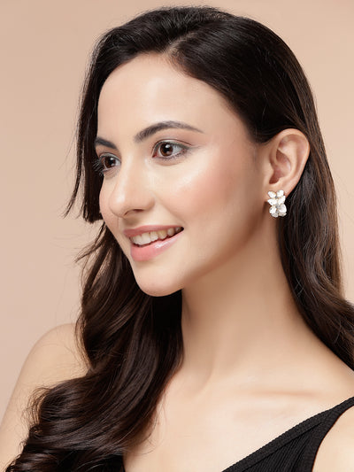 Scintillare By Sukkhi Charming Gold Plated Floral Shaped with Crystal Diamond Studded Black & White Studs Tops Combo Earring for Women & Girls|Pair of 2|CBE107170