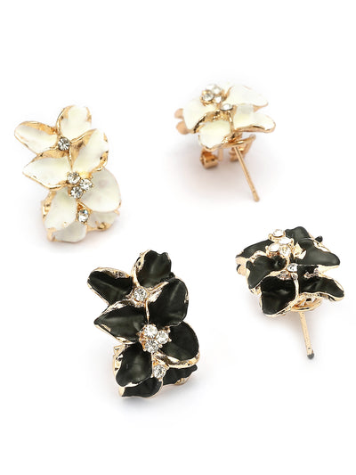 Scintillare By Sukkhi Charming Gold Plated Floral Shaped with Crystal Diamond Studded Black & White Studs Tops Combo Earring for Women & Girls|Pair of 2|CBE107170