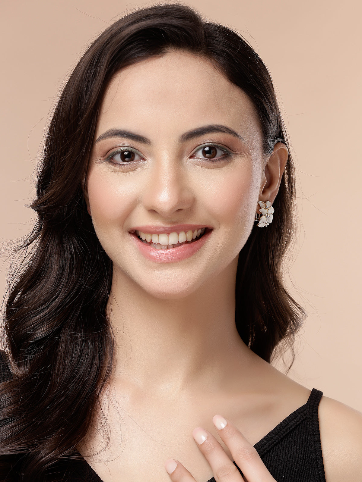 Scintillare By Sukkhi Charming Gold Plated Floral Shaped with Crystal Diamond Studded Black & White Studs Tops Combo Earring for Women & Girls|Pair of 2|CBE107170