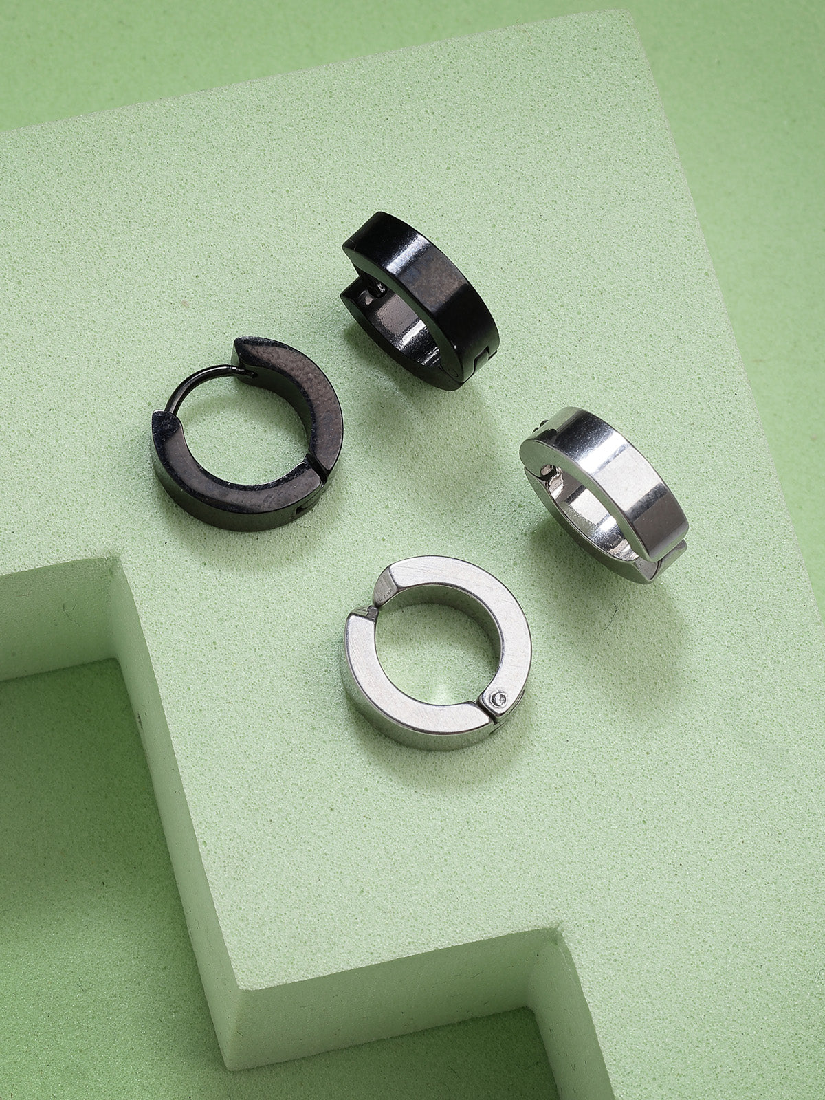 Scintillare By Sukkhi Western Style 316L Stainless Steel with Silver Black Hoop Combo Earrings for Men & Women| for Unisex|Pair of 2|CBE107171