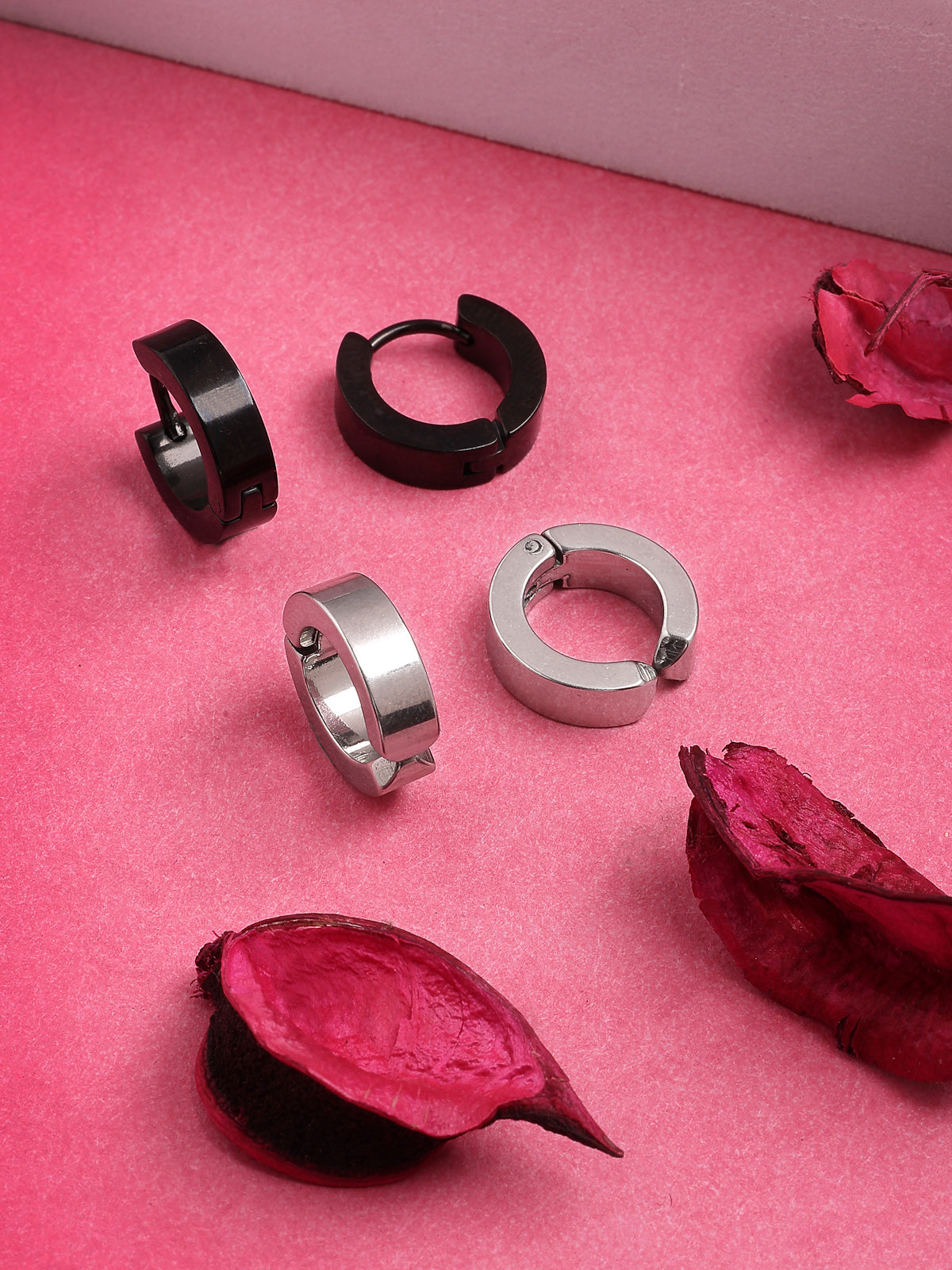 Scintillare By Sukkhi Western Style 316L Stainless Steel with Silver Black Hoop Combo Earrings for Men & Women| for Unisex|Pair of 2|CBE107171