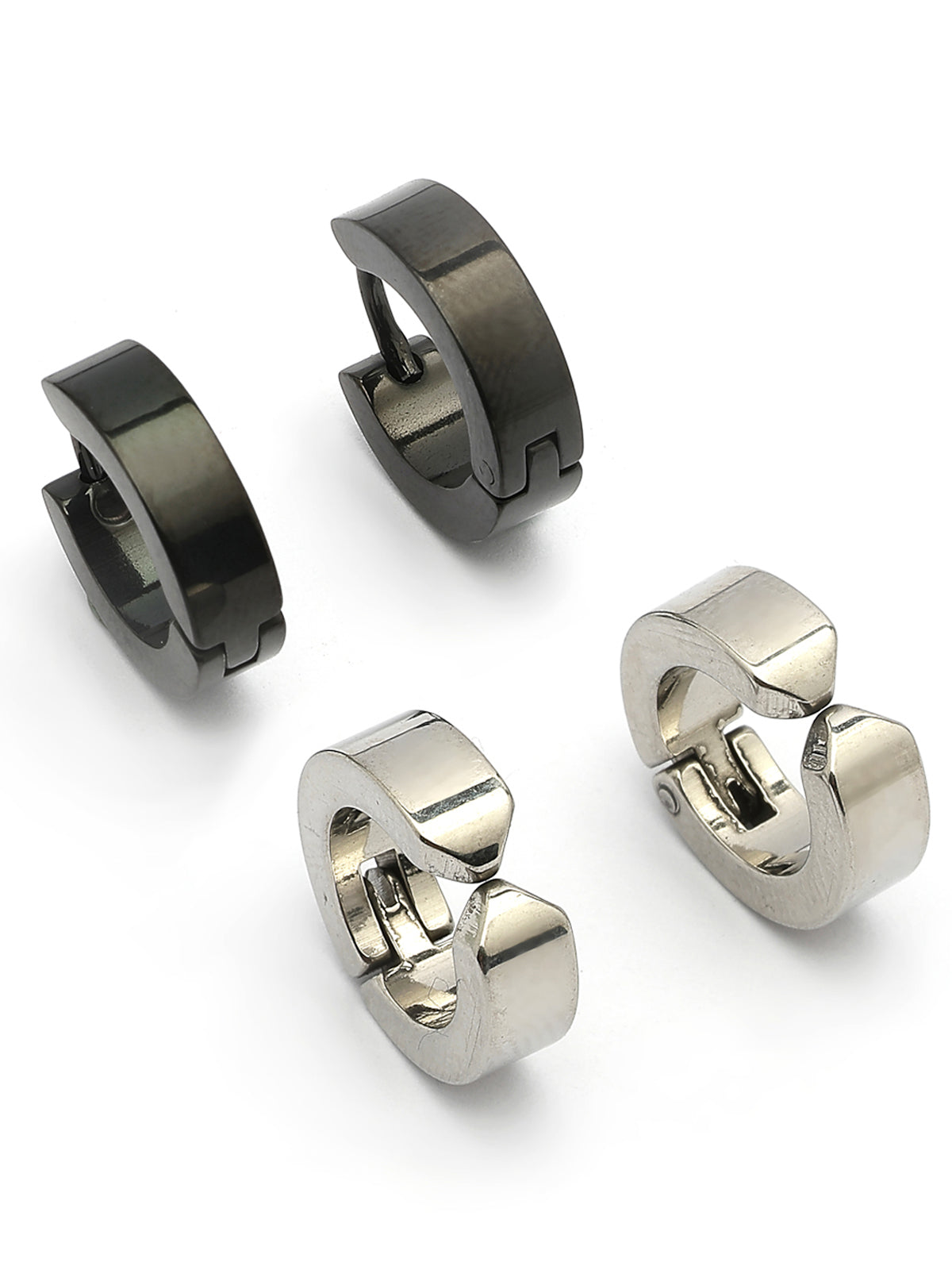 Scintillare By Sukkhi Western Style 316L Stainless Steel with Silver Black Hoop Combo Earrings for Men & Women| for Unisex|Pair of 2|CBE107171