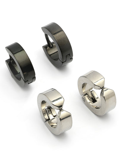 Scintillare By Sukkhi Western Style 316L Stainless Steel with Silver Black Hoop Combo Earrings for Men & Women| for Unisex|Pair of 2|CBE107171