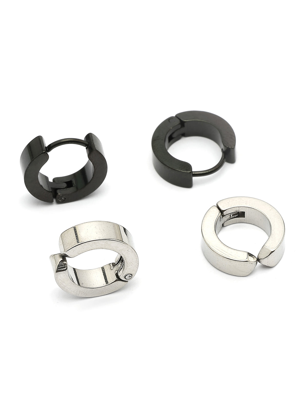 Scintillare By Sukkhi Western Style 316L Stainless Steel with Silver Black Hoop Combo Earrings for Men & Women| for Unisex|Pair of 2|CBE107171