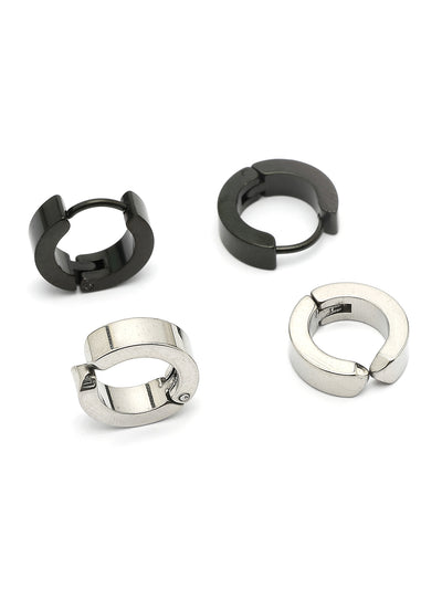 Scintillare By Sukkhi Western Style 316L Stainless Steel with Silver Black Hoop Combo Earrings for Men & Women| for Unisex|Pair of 2|CBE107171