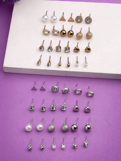 Scintillare By Sukkhi Pretty Latest Stylish Fashionable Gold & Silver Plated with Crystal Stones Studded Studs Combo Earrings For Women & Girls|Pairs of 24|CBE107174