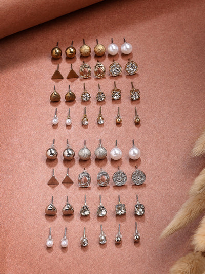 Scintillare By Sukkhi Pretty Latest Stylish Fashionable Gold & Silver Plated with Crystal Stones Studded Studs Combo Earrings For Women & Girls|Pairs of 24|CBE107174