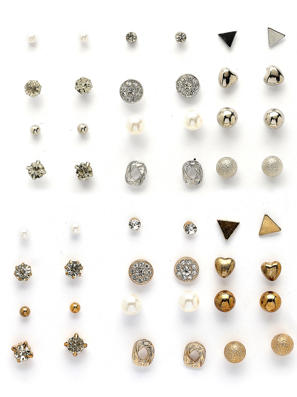 Scintillare By Sukkhi Pretty Latest Stylish Fashionable Gold & Silver Plated with Crystal Stones Studded Studs Combo Earrings For Women & Girls|Pairs of 24|CBE107174