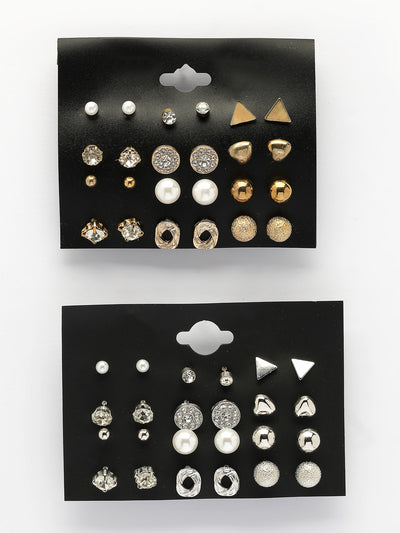 Scintillare By Sukkhi Pretty Latest Stylish Fashionable Gold & Silver Plated with Crystal Stones Studded Studs Combo Earrings For Women & Girls|Pairs of 24|CBE107174