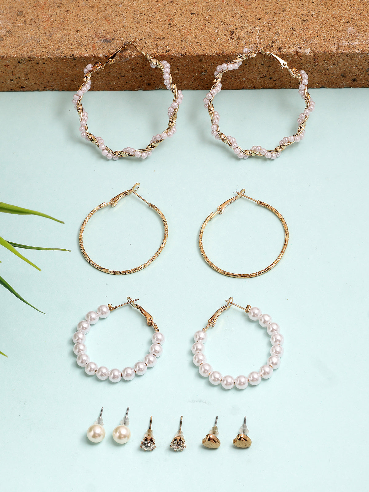 Scintillare By Sukkhi Western Stylish Gold Plated Studs & Hoop Style Combo Earrings For Women & Girls|Pair of 6|CBE107177