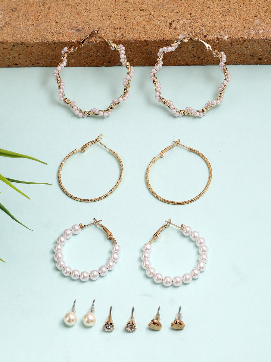 Scintillare By Sukkhi Western Stylish Gold Plated Studs & Hoop Style Combo Earrings For Women & Girls|Pair of 6|CBE107177