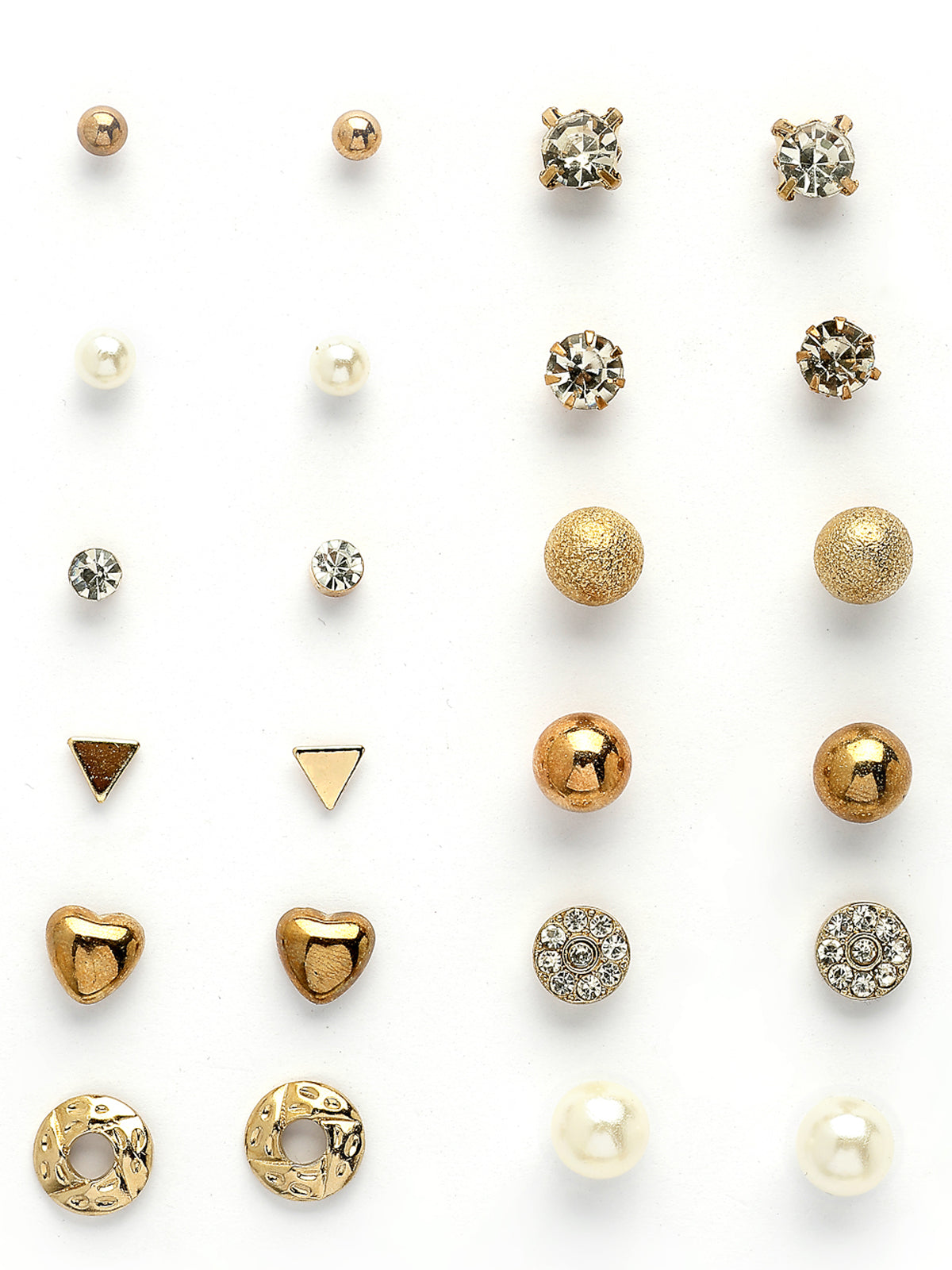 Scintillare By Sukkhi Unique Latest Stylish Design Gold Plated Crystal Pearls Studded Multiple Stylish Shaped Studs Combo Earrings for Women & Girls|Pair of 12|CBE107178