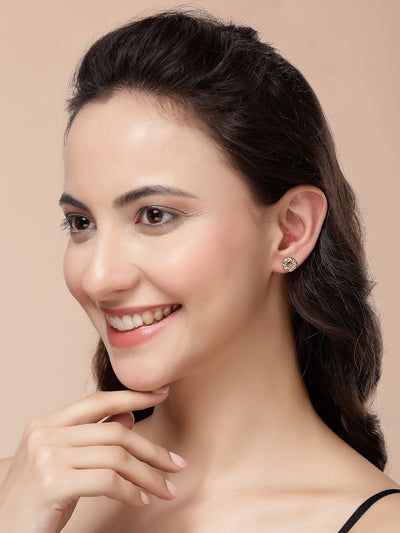 Scintillare By Sukkhi Unique Latest Stylish Design Gold Plated Crystal Pearls Studded Multiple Stylish Shaped Studs Combo Earrings for Women & Girls|Pair of 12|CBE107178