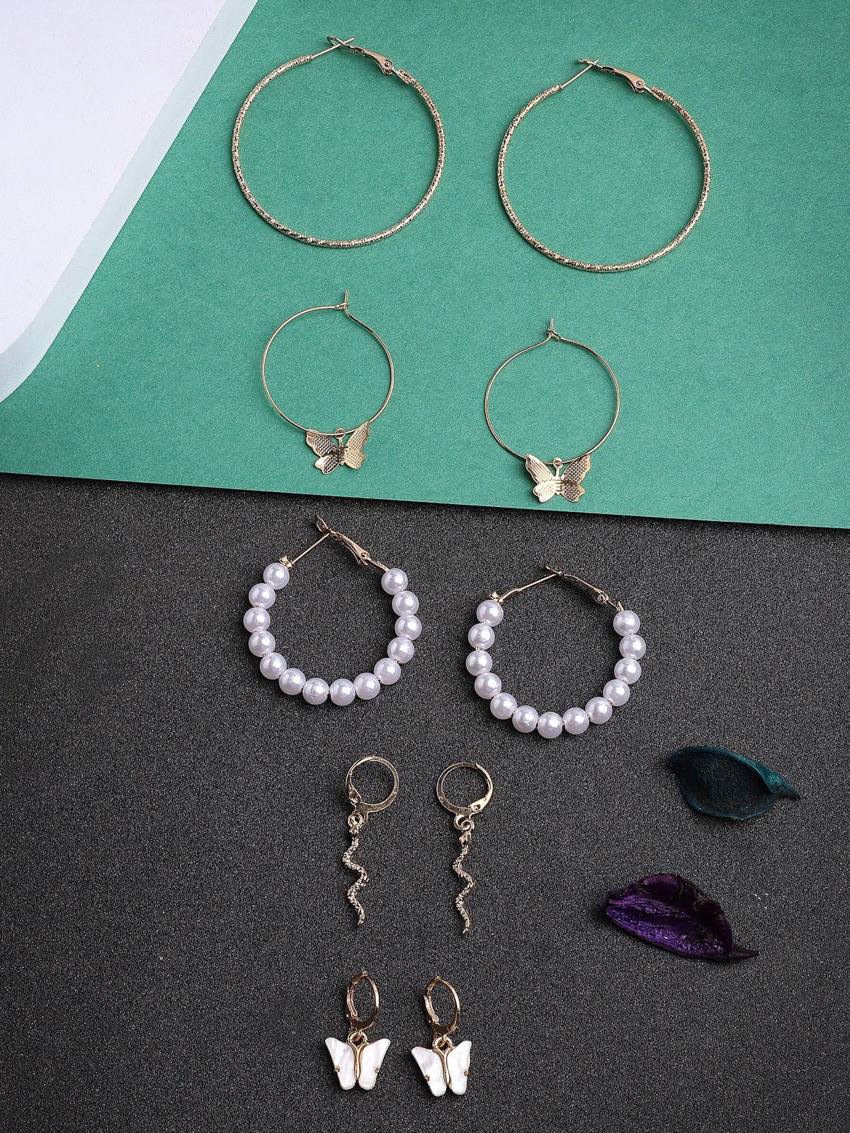 Scintillare By Sukkhi Decorative Latest Stylish Gold Plated Pearls Western Hoop Combo Earrings for Women & Girls|Pair of 5|Gifts for Wife Girlfriend Mother Sister|CBE107183