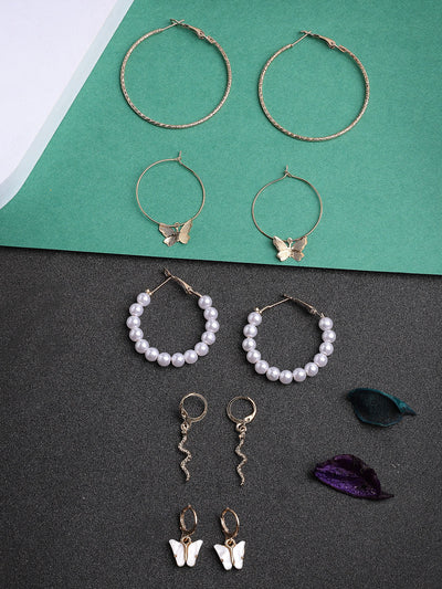 Scintillare By Sukkhi Decorative Latest Stylish Gold Plated Pearls Western Hoop Combo Earrings for Women & Girls|Pair of 5|Gifts for Wife Girlfriend Mother Sister|CBE107183