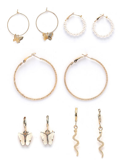 Scintillare By Sukkhi Decorative Latest Stylish Gold Plated Pearls Western Hoop Combo Earrings for Women & Girls|Pair of 5|Gifts for Wife Girlfriend Mother Sister|CBE107183