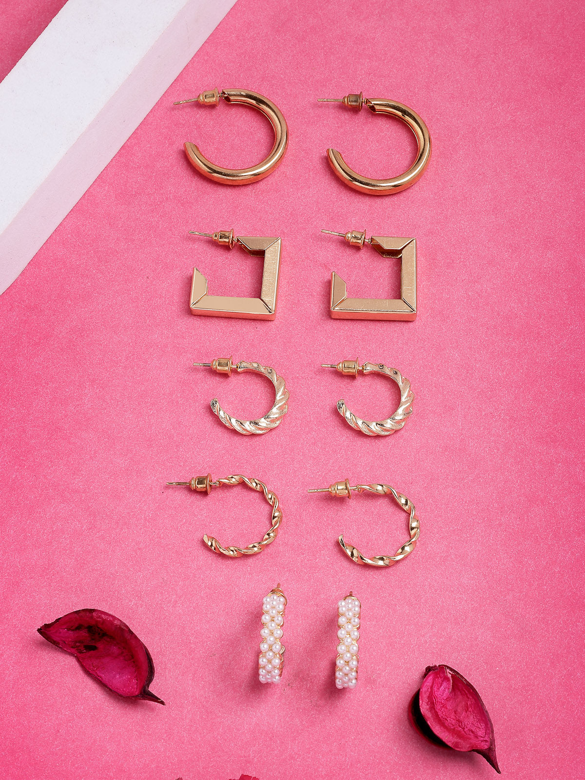 Scintillare By Sukkhi Beautiful Gold Plated Pearls Studded Contemporary Min Hoop Style Combo Earrings for Women & Girls|Pair of 5|Gifts for Wife Girlfriend Mother Sister|CBE107186